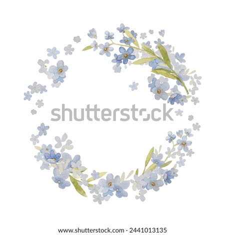Forget Me Not Flower Border. Floral Wreath Clip Art. Blue Watercolor Flowers Clipart. Hand Drawn Watercolor Elements Isolated on White