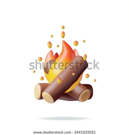3d Campfire in Cartoon Style Isolated on White. Render Burning Fire or Campfire. Cartoon Fire with Logs Symbol, Energy and Power Sign, Tourism, Camping and Travel. Realistic Vector Illustration Royalty-Free Stock Photo #2441025031