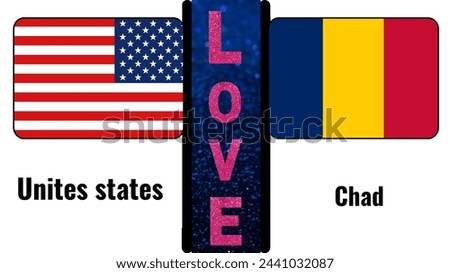 United States Love Chad: Vibrant Painting Depicting the American Flag Embraced with Symbols of Love, Unity, and Support for Chad