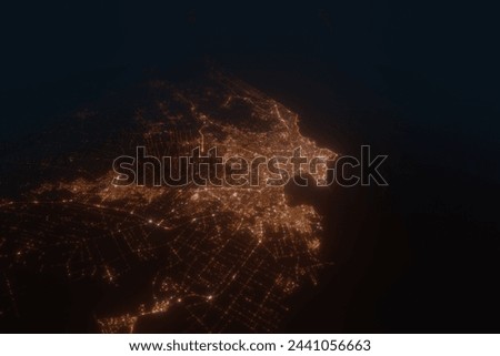 Aerial view on Montevideo (Uruguay) from west. Top view on modern city at night from space Royalty-Free Stock Photo #2441056663