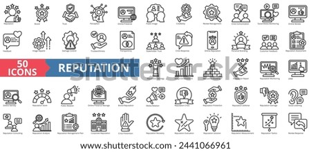 Reputation management icon collection set. Containing reputation, brand, trust, perception, online presence, public image, credibility icon. Simple line vector. Royalty-Free Stock Photo #2441066961
