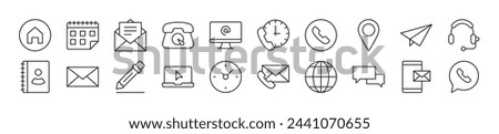Pack of line icons of contact us. Editable stroke. Simple outline sign for web sites, newspapers, articles book