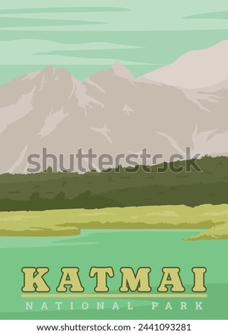 katmai national park poster vintage vector illustration design. national park in southwest alaska ,america. vintage poster design