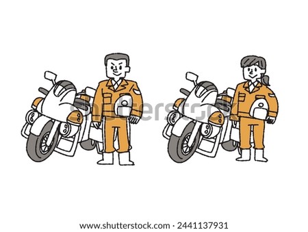 Clip art set of motorcycle policeman man and woman