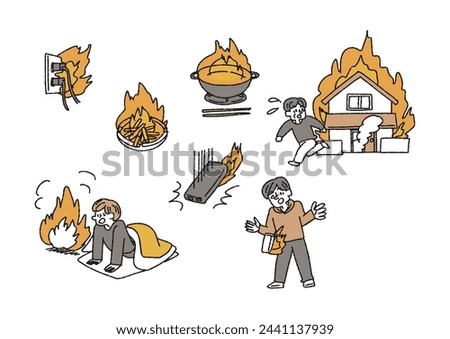 Man running away from home because of a house fire Clip art about things that can be sparked by fire