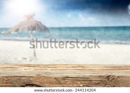 summer background of beach and sea with desk place of free space 