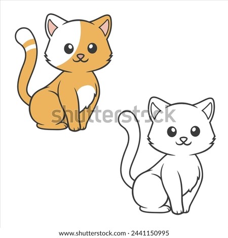 Kitten cartoon vector illustration. Cartoon cat. Baby. Simple design outline style. Line art