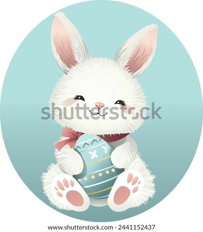 Easter white rabbit with Easter colored egg