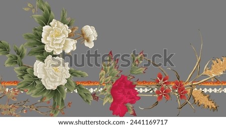 Digital textile flower design with beautiful background 