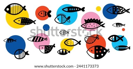 Poster with fish and heart. Cute set. Vector illustration.