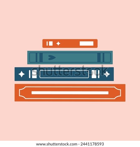 Illustration of stack of books. Cute vector clip art for cards, banners, stickers, badges. Design for book festival. Flat cartoon style.
