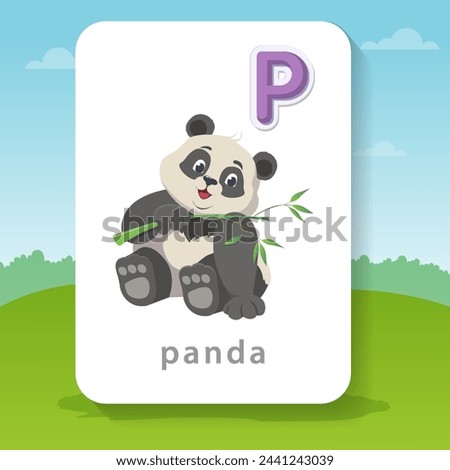 An illustration of a curious panda on a bamboo stalk.Vector cartoon background for children's English alphabet, poster, postcard .A cute animal