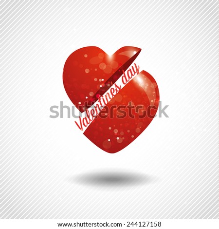 Valentines light card, easy editable. Two Parts of Heart are Around the Letter Valentine's Day. Abstract Glow Soft Heart for Valentines Day on Minimalistic Background Design. Vector Illustration