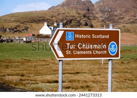 Tourist Brown Sign for St Clements Church, Historic Scotland