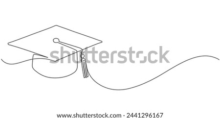 cap and diploma one line continous vector illustration, hand drawn line art vector illustration of graduation hat, graduation line art style vector illustration
