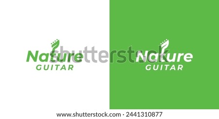 Creative Nature Guitar Logo. Leaves as Guitar Heads with Minimalist Style. Wordmark Nature Sound Logo Icon Symbol Vector Design Inspiration.
