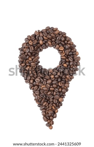 Location sign made of coffee beans isolated on a white background