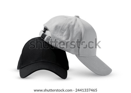 Two Baseball Caps in Black and Gray on a White Background Showcasing Casual Headwear Royalty-Free Stock Photo #2441337465