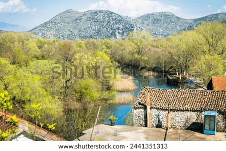 Village in the mountains near river
