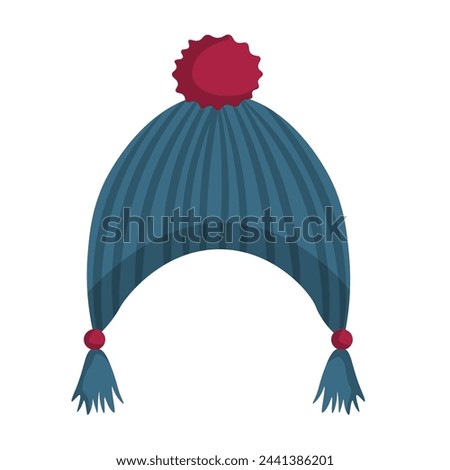 Blue winter beanie hat vector illustration, cartoon ski cap clip art 