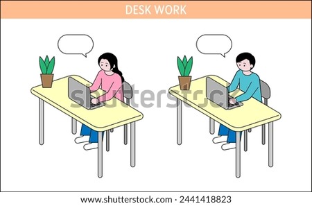 Clip art of woman and man working at desk