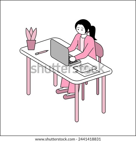 Clip art of woman working at desk