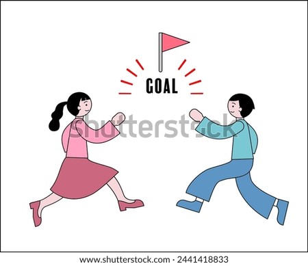 Clip art of man and woman toward goal