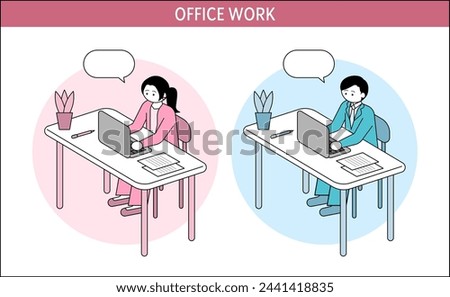 Clip art of woman and man working at desk