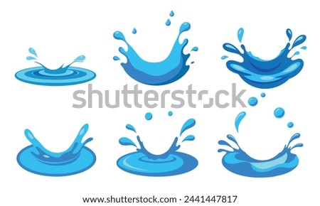 Collection of splash water in flat style. Hand drawn vector art.