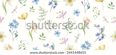 Seamless watercolor pattern. Hand drawn floral illustration isolated on pastel background. 