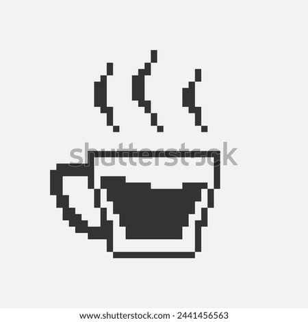 black and white simple flat 1bit vector pixel art icon of glass cup with hot drink