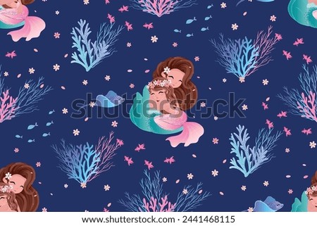 Happy Mother's Day, mermaid seamless pattern, vector illustration, children prints, wallpapers, t shirt graphics, toys.