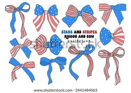 Coquette 4th of July ribbon bow stars and stripes doodle set