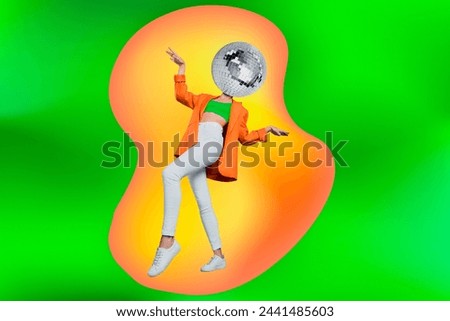Composite collage picture of dancing person disco ball instead head isolated on creative background