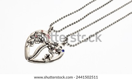 Couple Love You Silver Heart Necklace Zoom View From Front