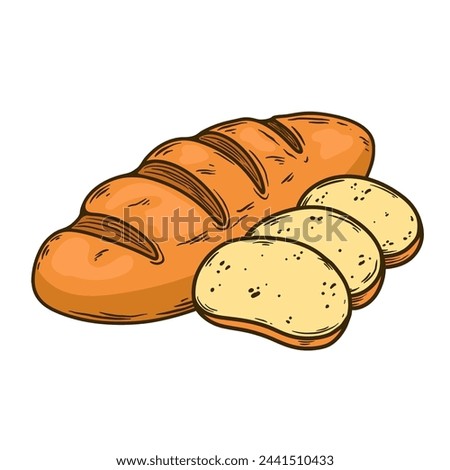 Illustration of a bread in engraving style. Bakery. Vector illustration Royalty-Free Stock Photo #2441510433