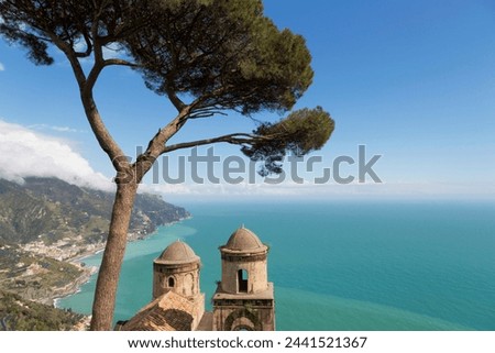 The twin domes of San Pantaleone Church from Villa Rofolo in Ravello, Amalfi Coast (Costiera Amalfitana), UNESCO World Heritage Site, Campania, Italy, Mediterranean, Europe Royalty-Free Stock Photo #2441521367