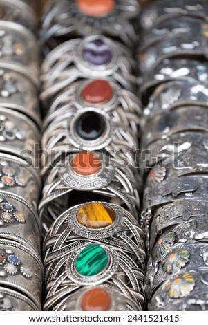 Traditional silver bracelets for sale in Rahba Kedima (Old Square), Marrakech, Morocco, North Africa, Africa 