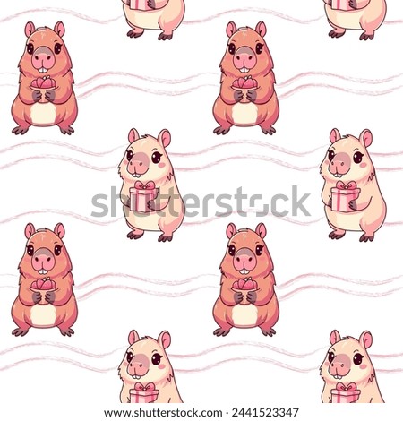 Capybara animal pattern holding a gift, cute, vector illustration