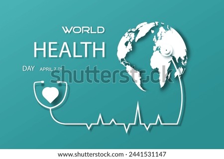 Logo icon and symbol of Health world day, Vector illustration sign symbol poster concept design on green with world map. World Health Day global health day celebrated, Design Template.