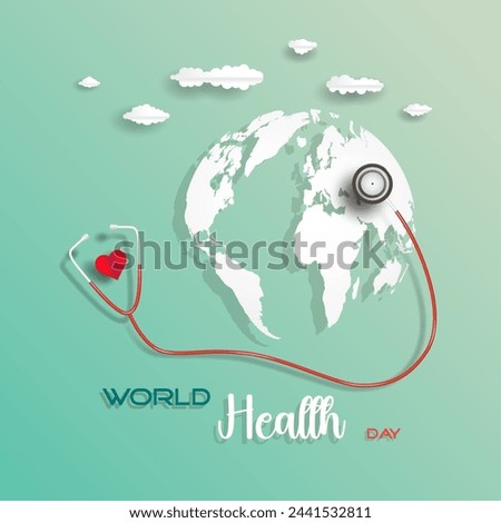 Health world day 2024, Vector illustration sign symbol poster concept design on green with world map and stethoscope. World Health Day is a global health awareness day celebrated, Design Template.