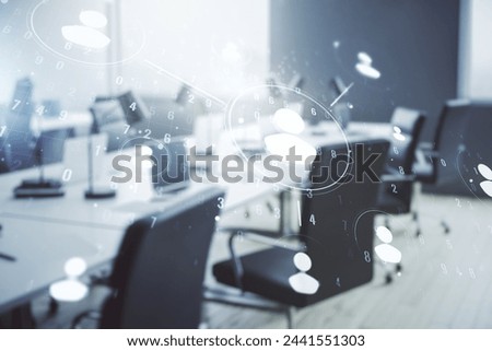 Abstract virtual social network concept on a modern furnished office background. Multiexposure