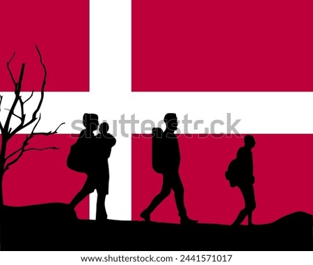 Immigration and refugees front of Denmark flag, immigrant and refugee concept, Denmark immigrants, refugee day, freedom and human rights idea, poverty and illegal immigrants Royalty-Free Stock Photo #2441571017
