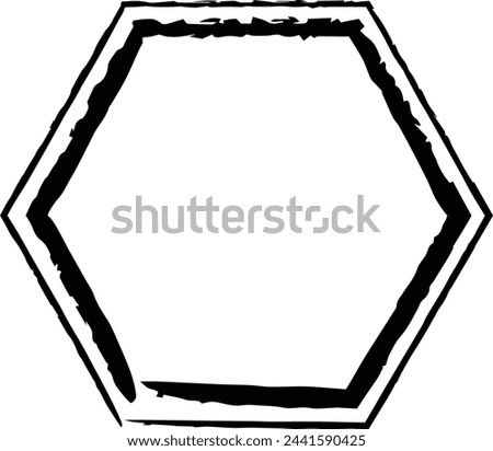 Hexagon grunge texture element frame border shape icon for decorative vintage doodle for design in vector illustration
