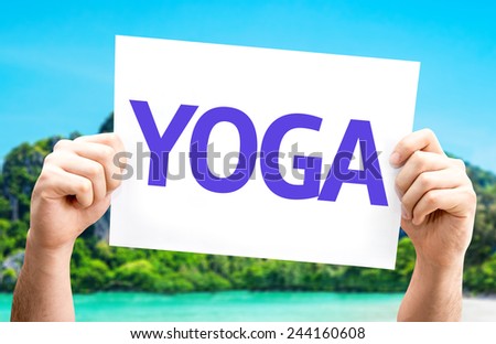 Yoga card with a beach on background