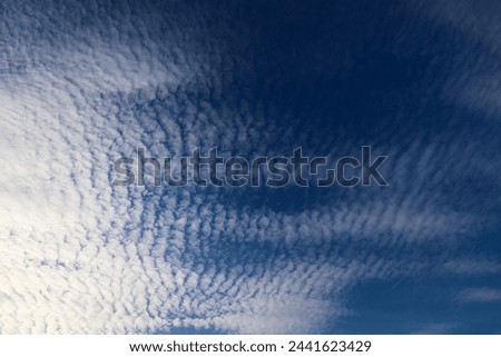 Spectacular waves sky. Undulatus wave clouds indicating a change of weather like rain or storm. Beautiful blue sky and white clouds landscape meteorological photo.