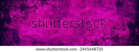 Black dark purple fuchsia magenta bright pink grunge texture background. Old wall. Plaster paint crack. Close-up. Broken dirty rough distressed. Horror spooky creepy. Design. Wide banner. Panoramic.