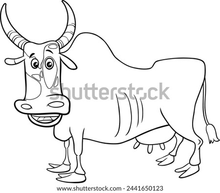 Cartoon illustration of zebu cow farm animal character coloring page