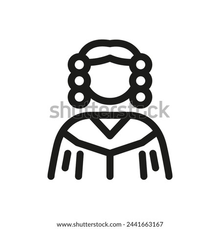 Outline icon representing a judge in a court. Image could refer to a judge or any similar legal occupation exercising jurisdiction in court. For web, mobile, promo materials, SMM. Vector Illustration