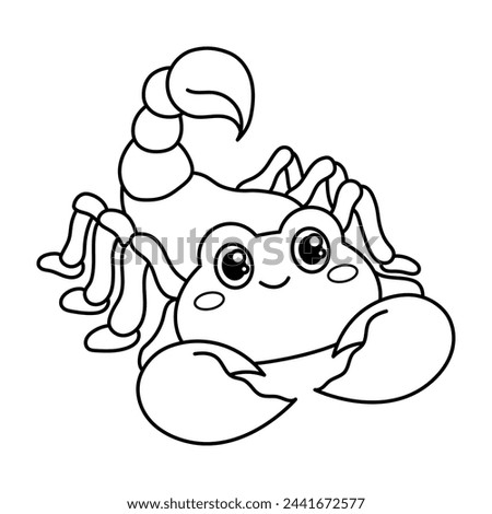 Cute scorpion. Cute animals. Coloring book, black and white vector illustration.